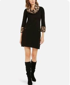 Jessica Howard Shift Sweater Dress Size Large Animal Print Details